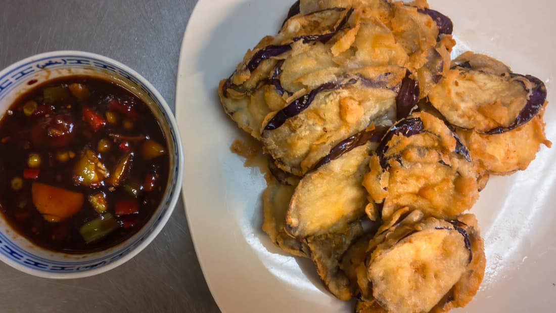 Fried Eggplant with Hot Garlic Sauce