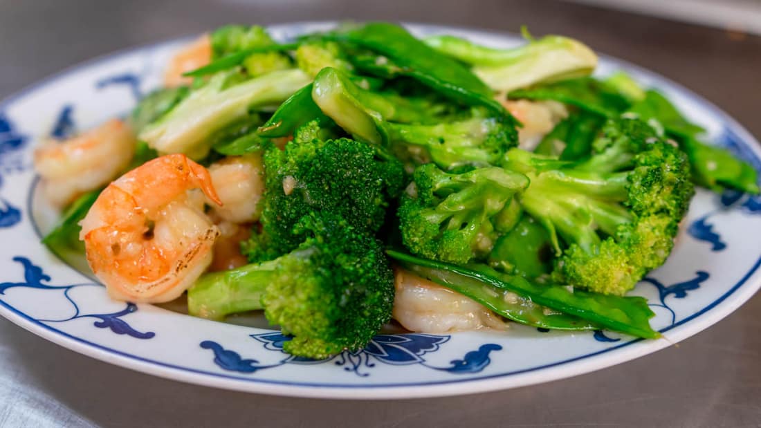 Shrimp with Snow Peas and Broccoli